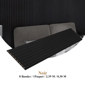 Panneau de Mur en Bois à Fentes Acoustiques Noir 2,40 mètres 1 Pack – Finition 100 % Chêne Réel